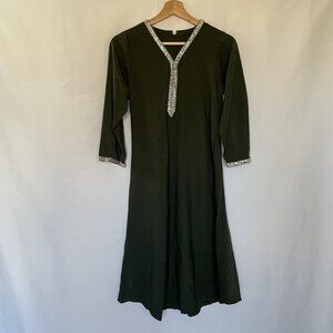 UAE Dubai dark forest green abaya dress midi length women's XS glitter sparkle